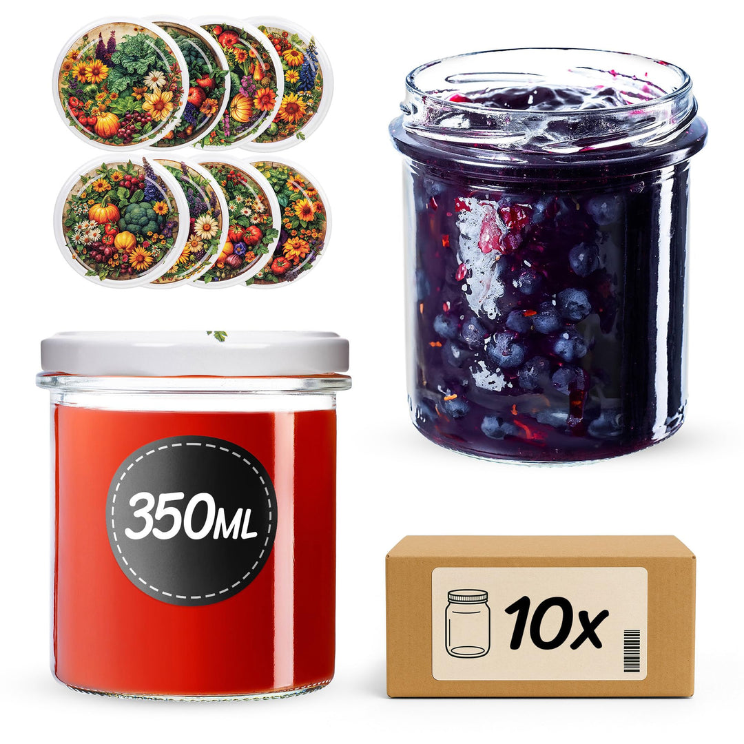 KADAX 10er Set Marmeladengläser 350ml TO82 Gemüsebeet, Einmachgläser Vorratsgläser Mason Jar mit Sch