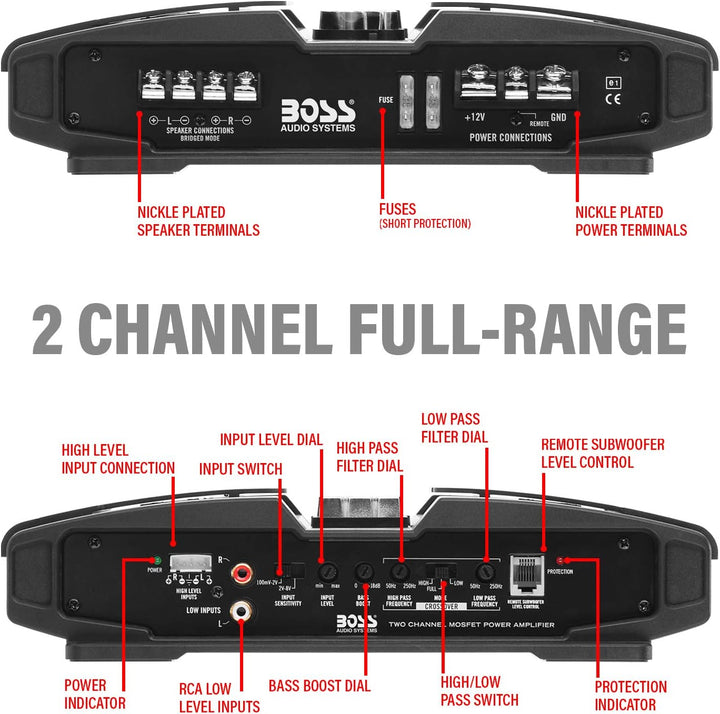 Boss Audio PT1600 Phantom 1600 W 2 Kanal, Klasse A/B-Verstärker