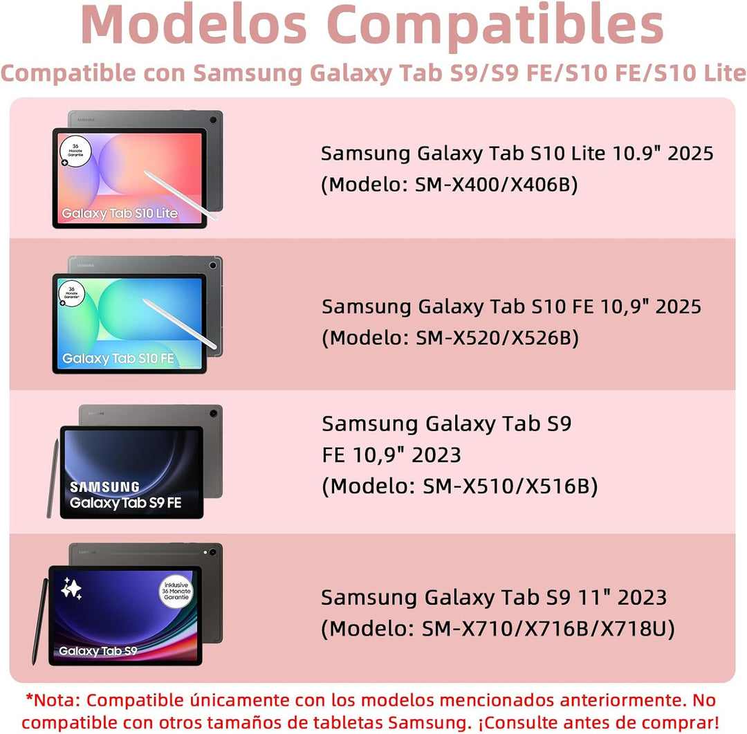 Bettdow für Samsung Galaxy Tab S9 FE/S9 2023 Tastatur Hülle, Rosa (Spanisch), Rosa