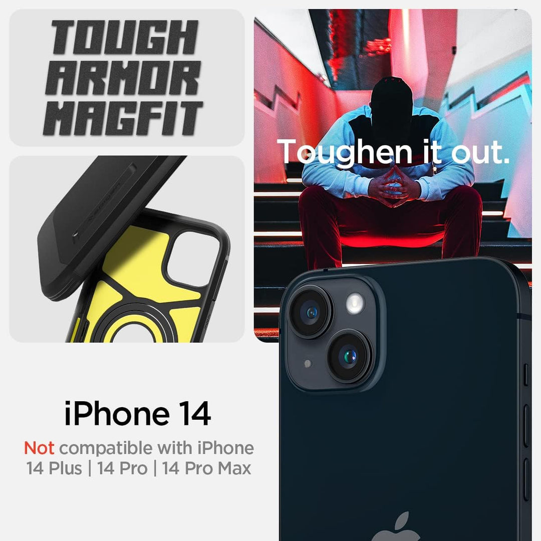 Spigen Tough Armor MagFit Hülle Kompatibel mit iPhone 14 -Schwarz iPhone 14 Black, iPhone 14 Black