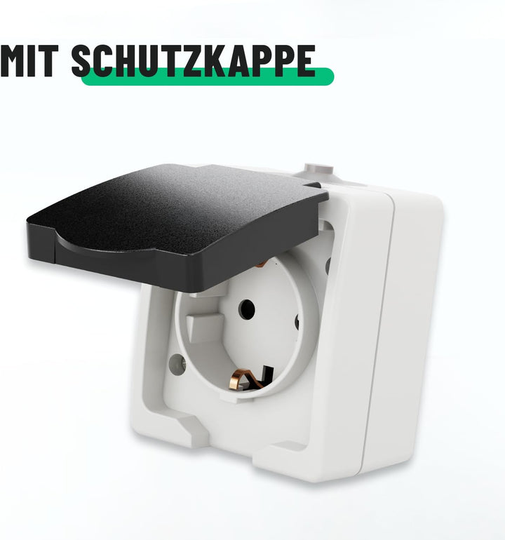 greate 6x Aufputz Steckdose 1fach für Feuchtraum - AP Steckdose mit Klappdeckel IP44, 250V, 16A, 2 p