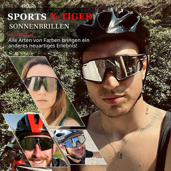 X-TIGER Fahrradbrille Polarisiert Sonnenbrille mit 5 wechselgläser TR90 Rahmen für Herren Damen Spor