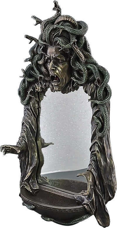 Medusa Head of Snakes Gothic Wandspiegel Dekor Statue Skulptur Bronze Finish