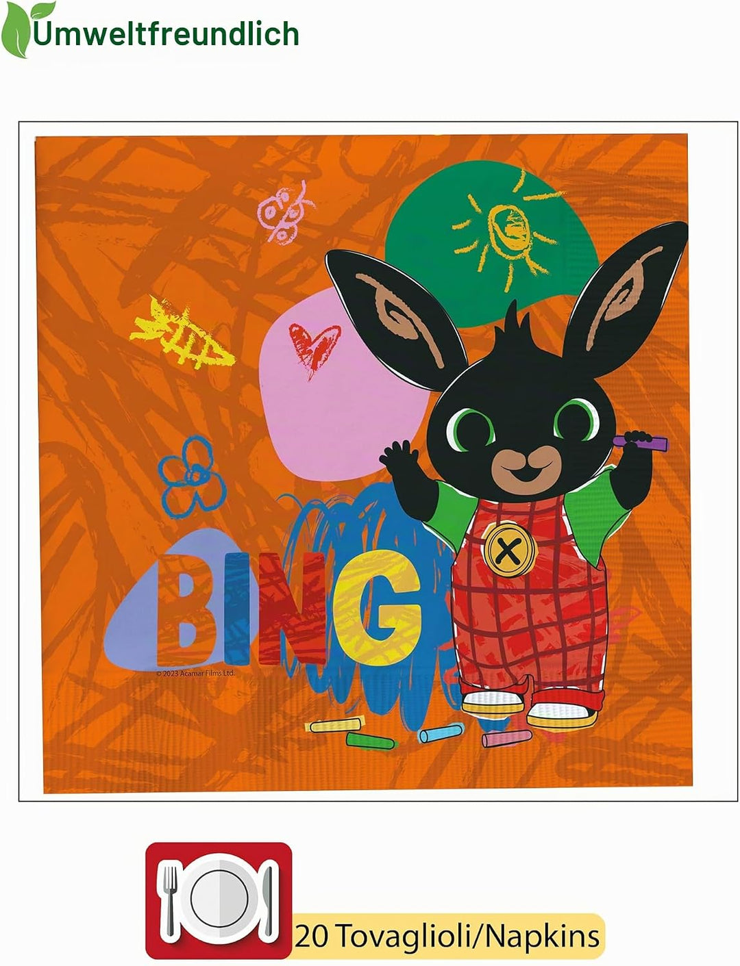 Ciao - Partygeschirr Party-Set Bing Sketch für 8 Personen (44 pcs: 8 Pappteller Ø23cm, 8 Pappteller