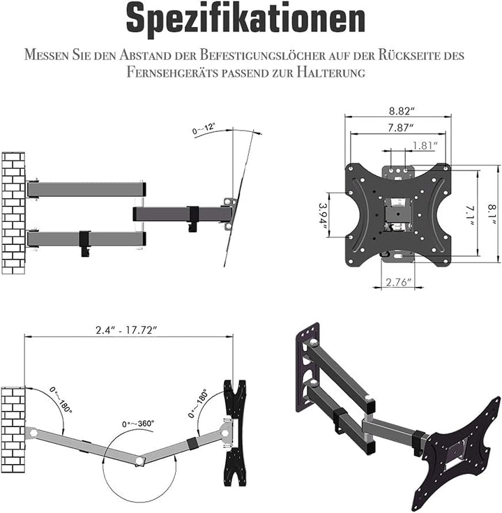 TV Wandhalterung 26-55 Zoll, Wandhalterung Fernseher Schwenkbar mit Wasserwaage, TV Halterung Schwen