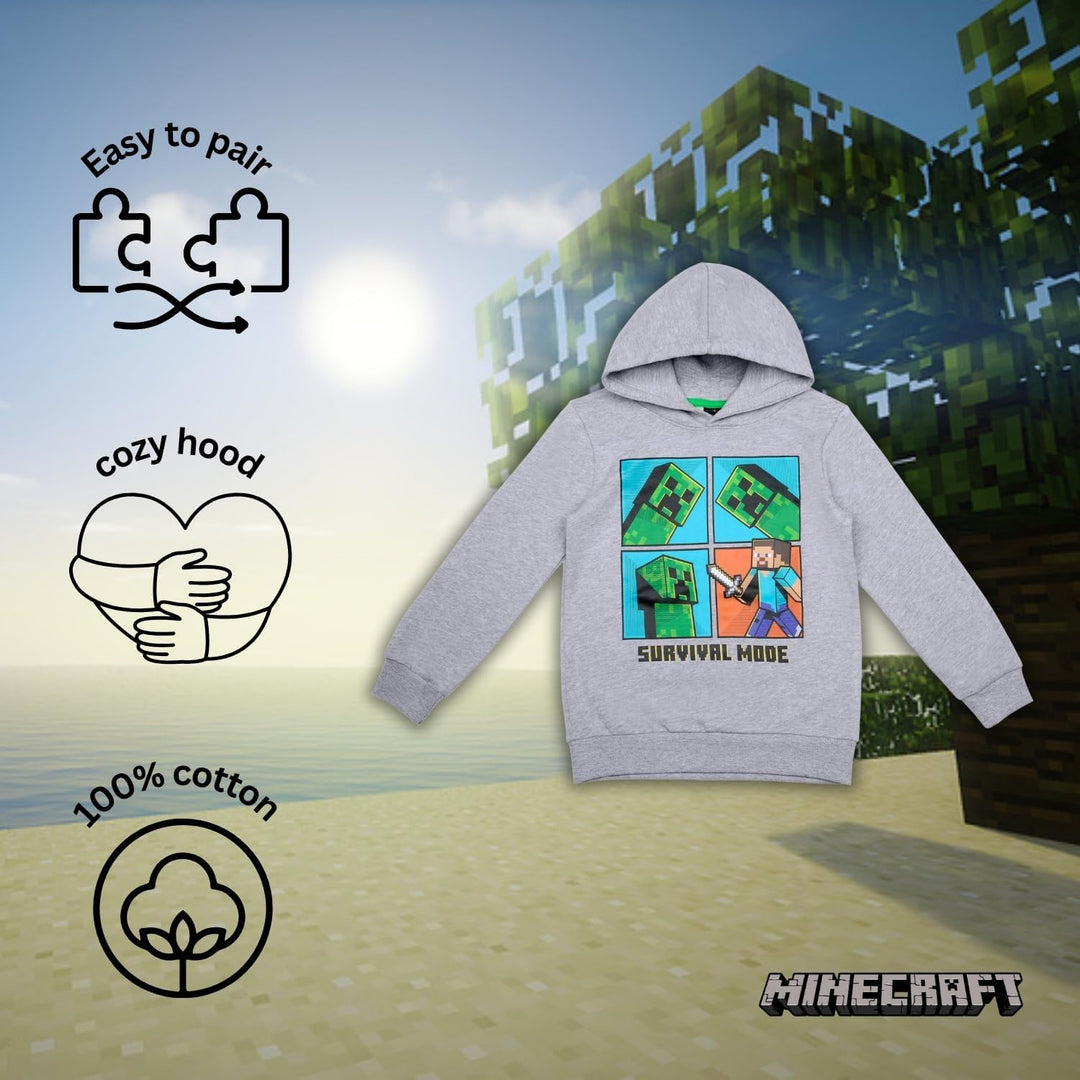 Minecraft Jungen Creeper Hoody Kapazenpullover 128 Grau 3, 128 Grau 3