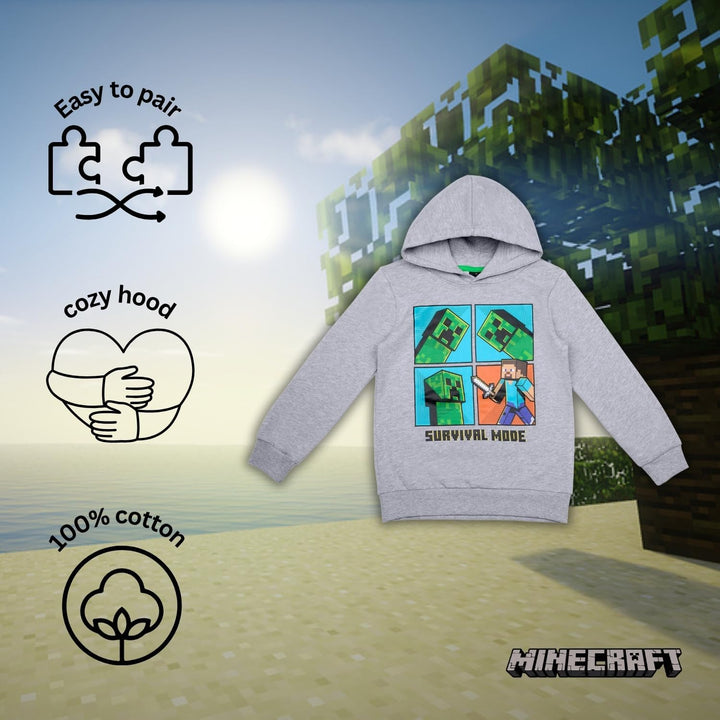 Minecraft Jungen Creeper Hoody Kapazenpullover 128 Grau 3, 128 Grau 3