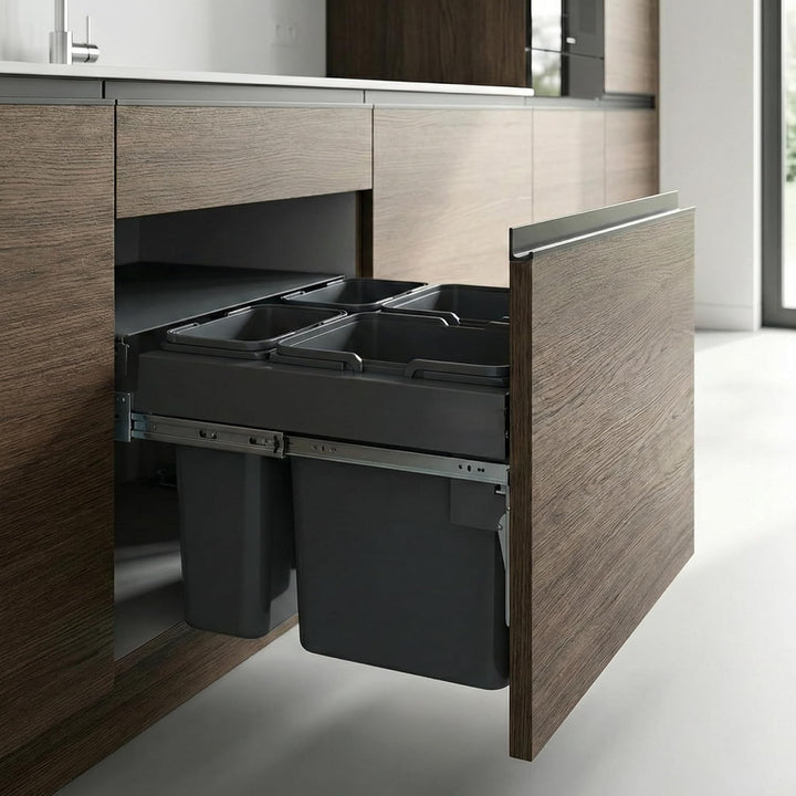 Einbau-Mülleimer für 60 cm Schrank SEGREGO 4-fach Abfallsystem mit Deckel Soft-Close & Vollauszug 56