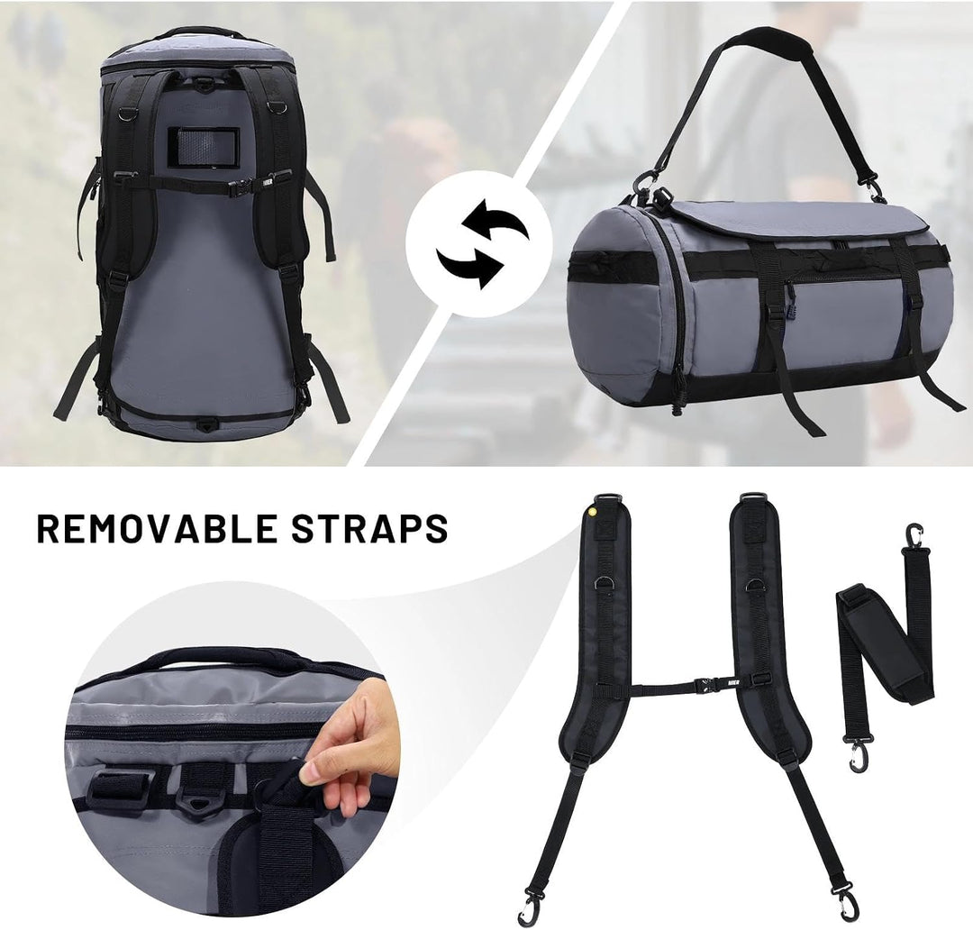 MIER Grosse Sporttasche wasserdicht Sportrucksack mit Schuhfach umwandelbar in Rucksack, 45L/60L/90L