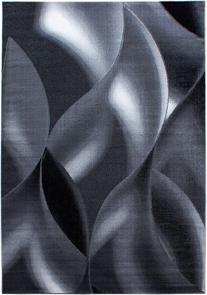Carpetsale24 Teppich Wohnzimmer Abstrakten Wellen Mustern Schwarz Meliert 240 x 340 cm - Kurzflor Te