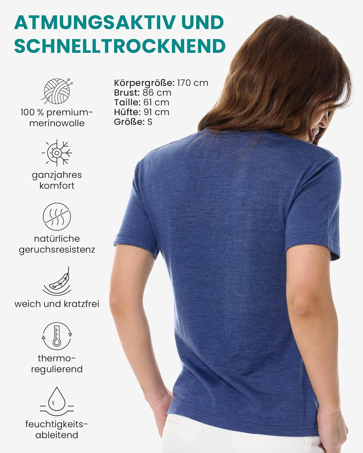 Merino.tech 100% Merino Shirt Damen Wandern - Merinowolle Tshirt Damen Kurzarm - Sport Thermo Unterh