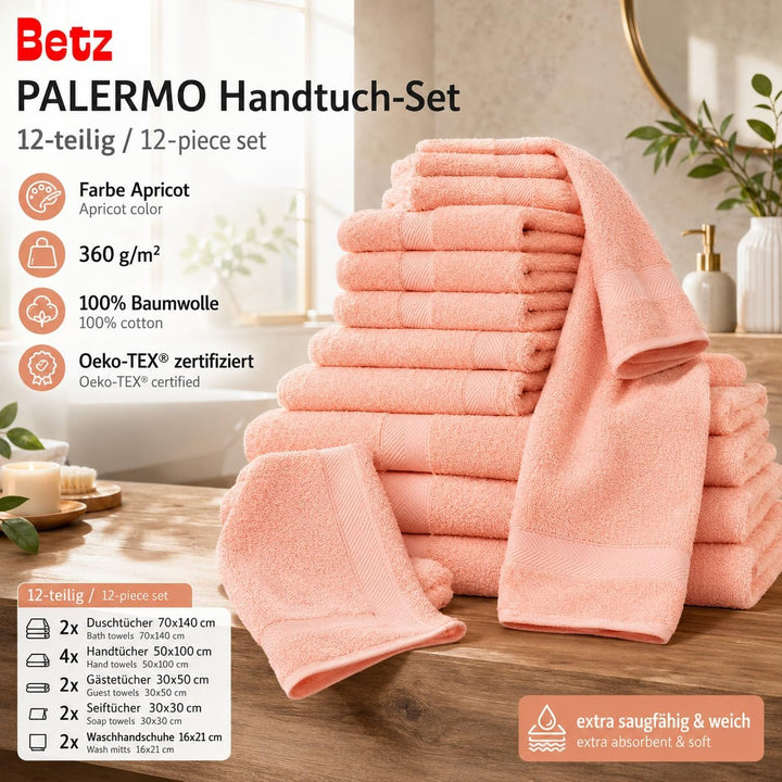 Betz 12-TLG. Handtuch-Set Palermo 100% Baumwolle 2 Liegetücher 4 Handtücher 2 Gästetücher 2 Seiftüch