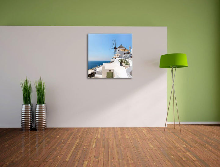 Pixxprint Stadt am Meer, Format: 70x70 auf Leinwand, XXL riesige Bilder fertig gerahmt mit Keilrahme