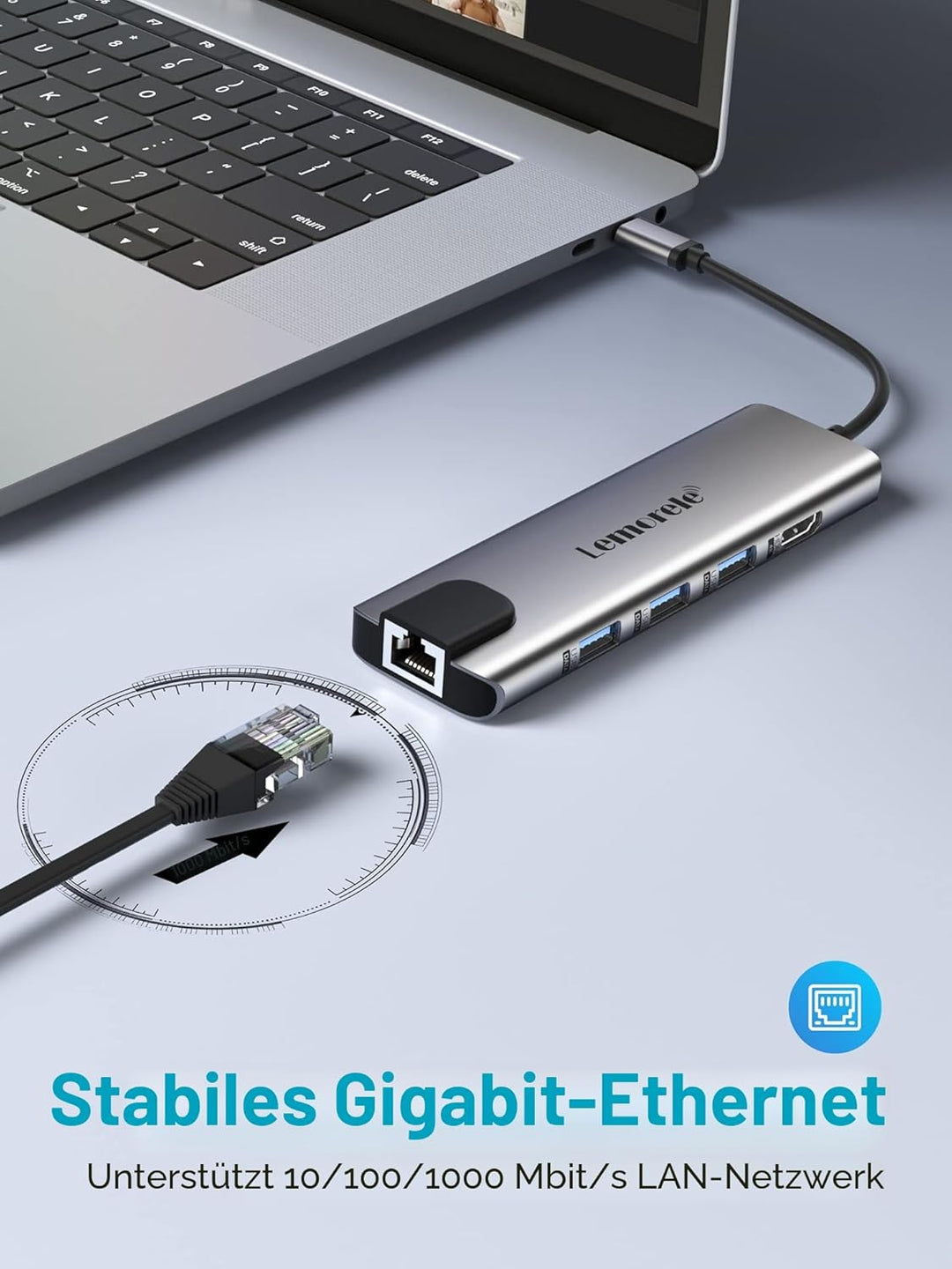 Docking Station USB C, Lemorele USB C Hub 9 in 1 Aluminiumgehäuse mit 1 Gbps Ethernet, 4K HDMI, 100W