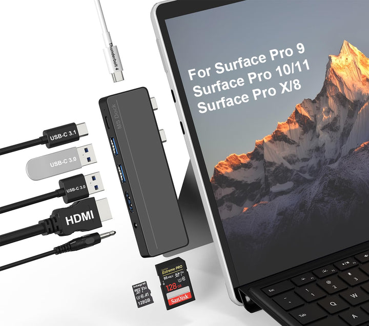Surface Pro 8/9/10/11/X Docking Station Hub - Surface Pro 9 Adapter mit 4K HDMI, Thunderbolt 4 (8K@3