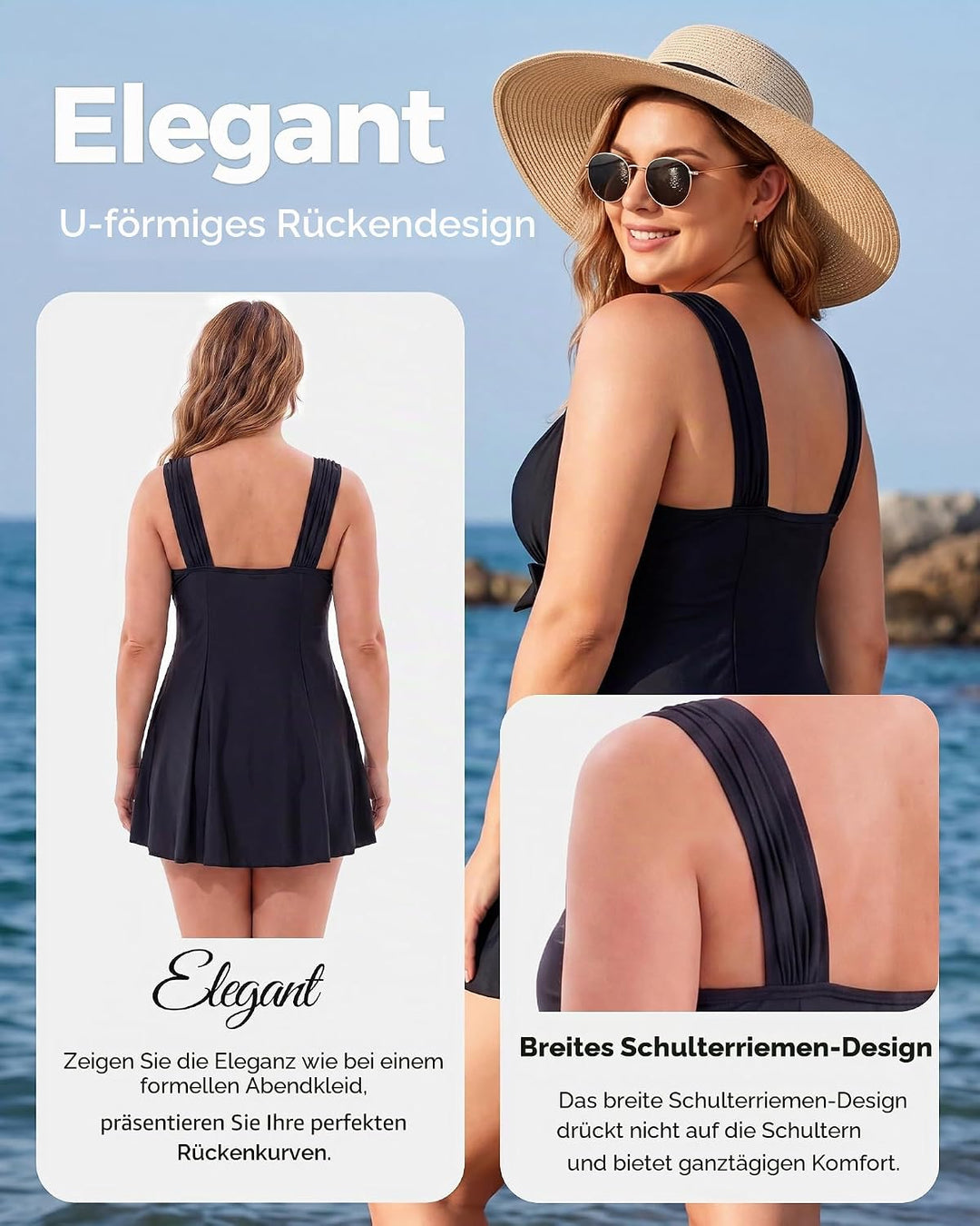 Wantdo Damen Badeanzüge Sommer Bauchweg Tankini Bademode mit Bügel Badekleid Einteiler Schlanke Stra