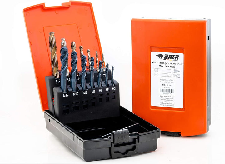 BAER Gewindeschneider Set M 3-12 HSSE EDELSTAHL Bohrer: Maschinengewindebohrer Set Sackloch - Kernlo