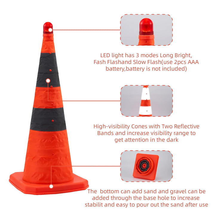 Sinoer 1Pack 70cm Zusammenklappbare Verkehrskegel/Verkehrskegelschild/Mehrzweck-Pop-up-Reflektierend