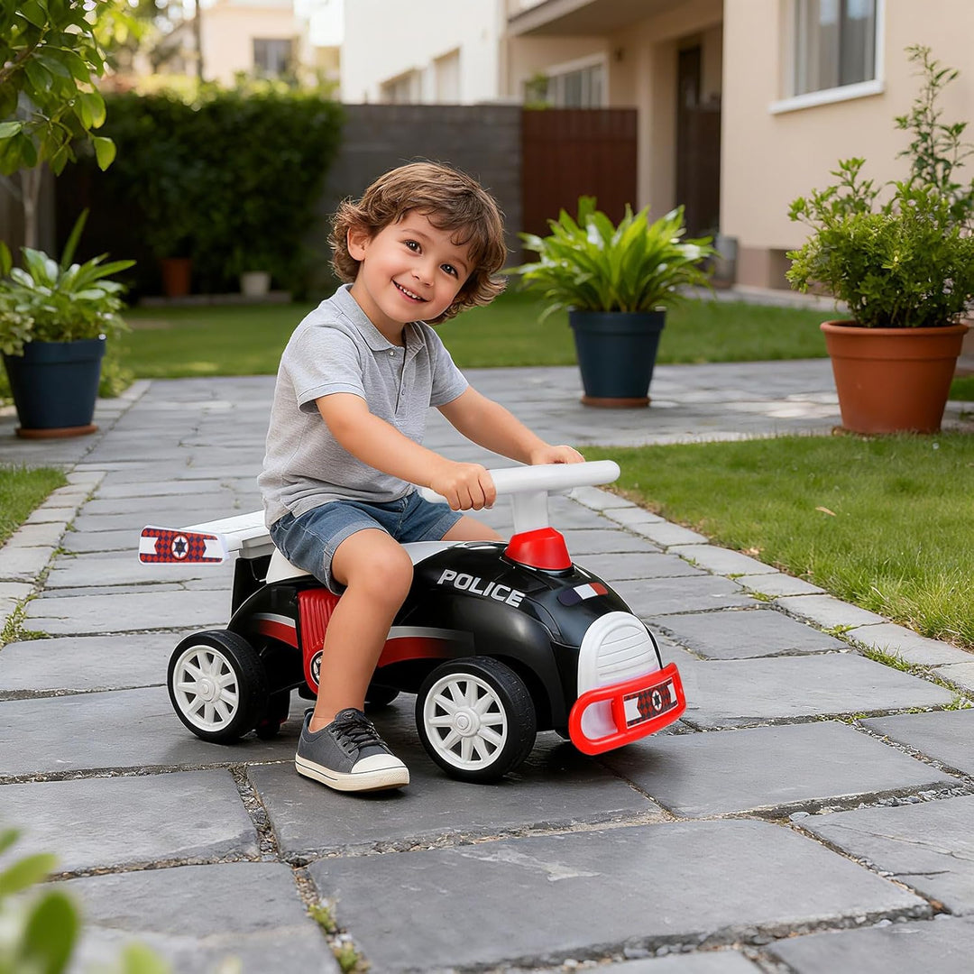 COSTWAY Rutschauto Polizei, Rutschfahrzeug mit Musik & Stauraum unter dem Sitz, Kinderfahrzeug mit U
