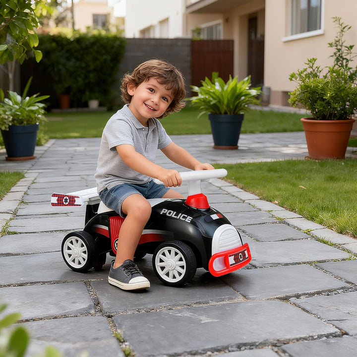 COSTWAY Rutschauto Polizei, Rutschfahrzeug mit Musik & Stauraum unter dem Sitz, Kinderfahrzeug mit U