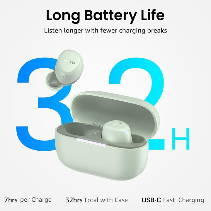 TOZO A1 In-Ear Kopfhörer Kabellos Bluetooth 5.3 mit 2 Mikrofonen für KI-Anrufe, App-Steuerung, 32 St