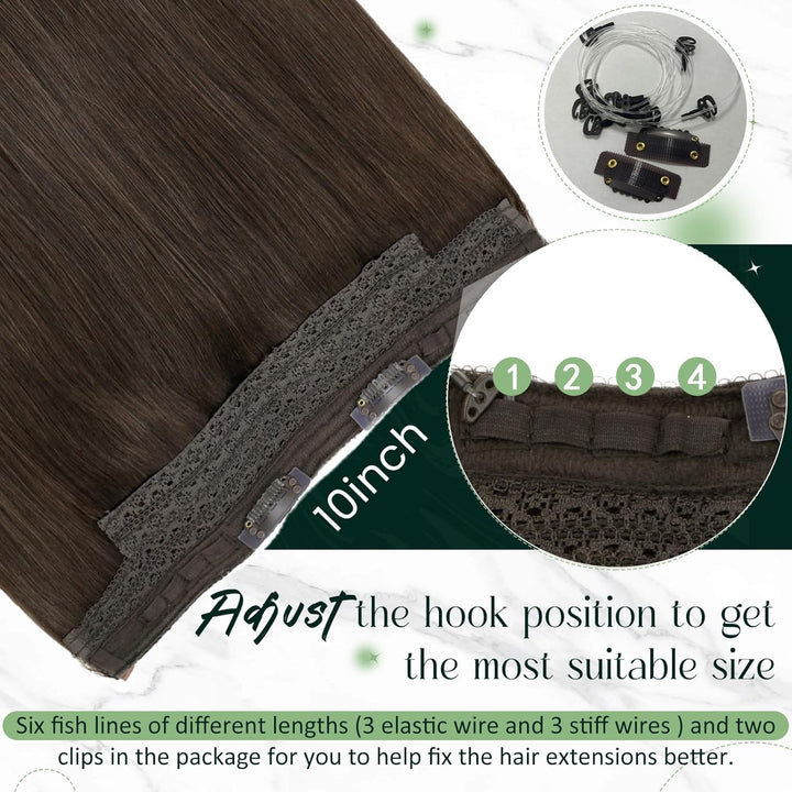 RUNATURE Remy Haarverlangerung mit Draht Extensions Echthaar mit Draht Hair Farbe Dunkelbraun 16 Zol