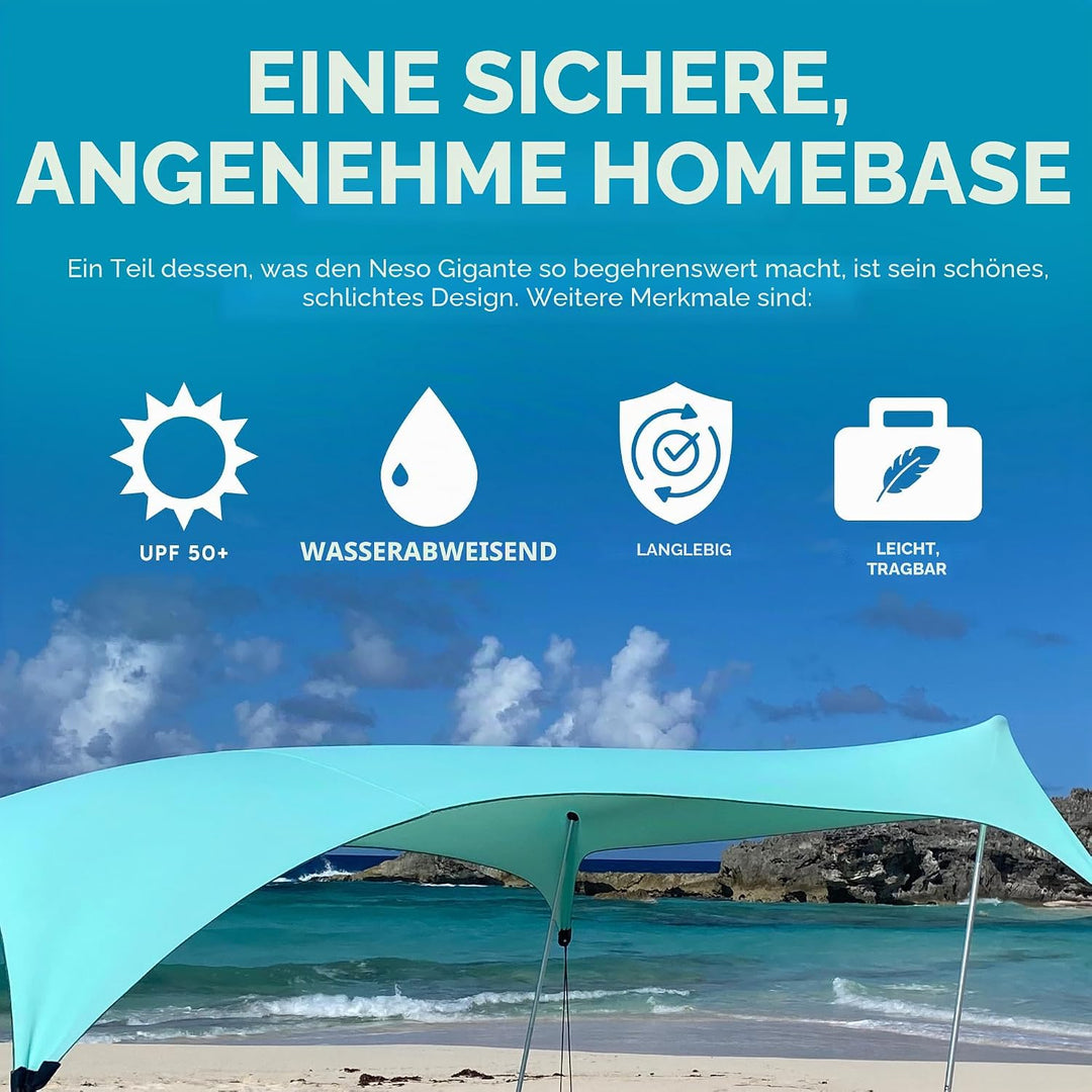 Neso Strandmuschel Gigante 2,5 m hoch 3,3 x 3,3 m | verstärkte Ecken und Kühlfach | Farbe: Wassergrü
