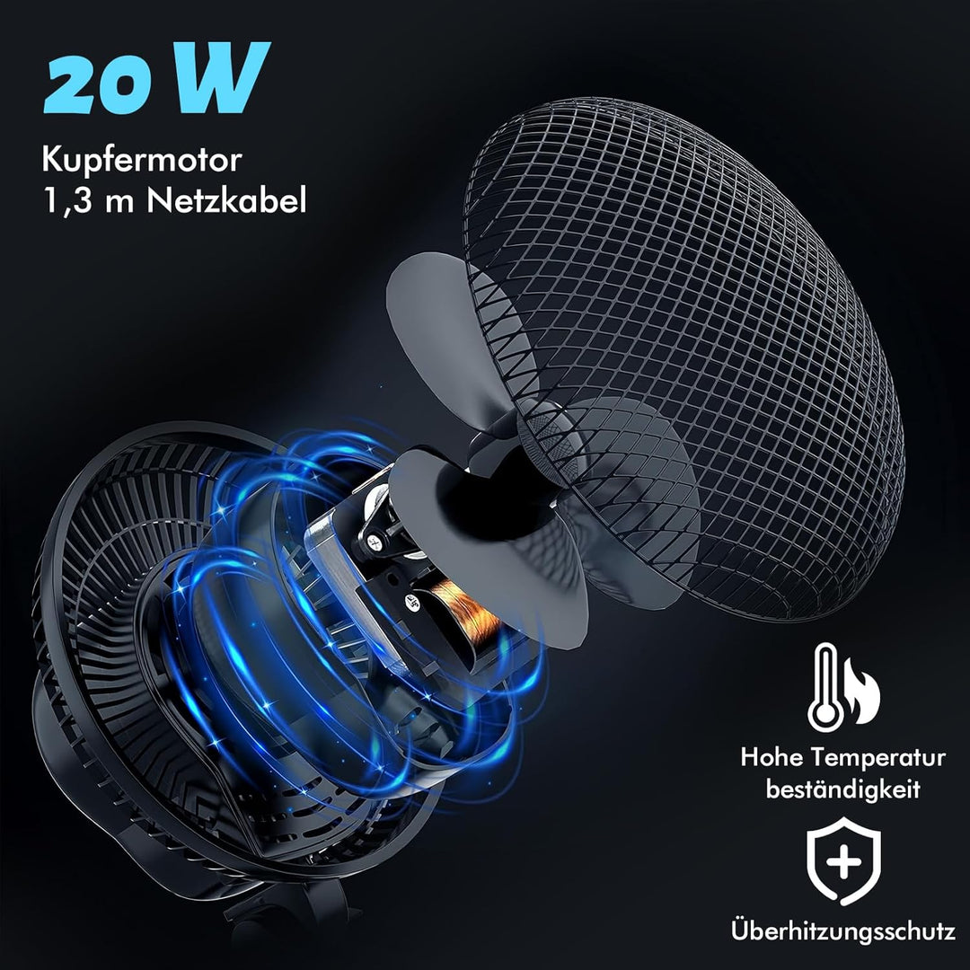 Grow Ventilator mit Clip 20W, Oszillierender Wachsen Growzelt Clip Lüfter, 2 Geschwindigkeiten, Grow