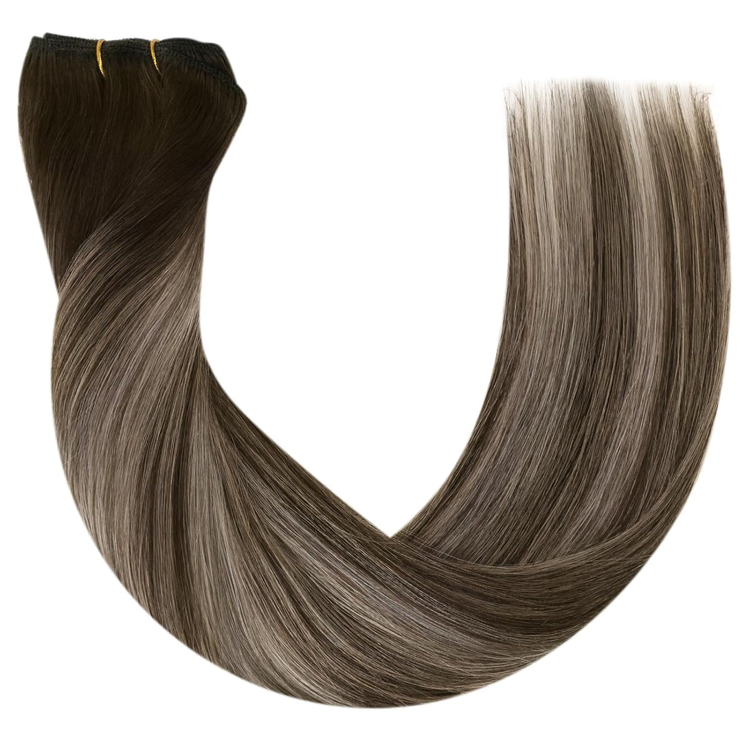 Ugeat Lang Echthaar Extensions Tressen 55cm Balayage Braun Haartressen Echthaar Extensions Ombre Dun