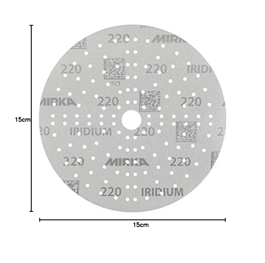Mirka Iridium Premium-Schleifpapier Ø 150mm Klett 121-Loch, Korn 220, 100 Stk / Zum Schleifen von La
