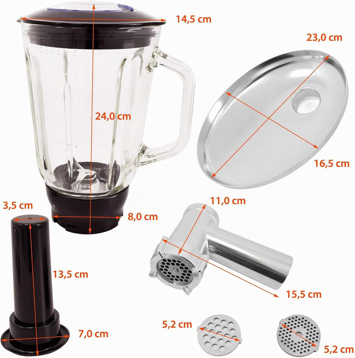 Syntrox Germany Küchenmaschine Knetmaschine Mixer 1500 Watt mit Fleischwolf, Edelstahl-Behälter 7,5