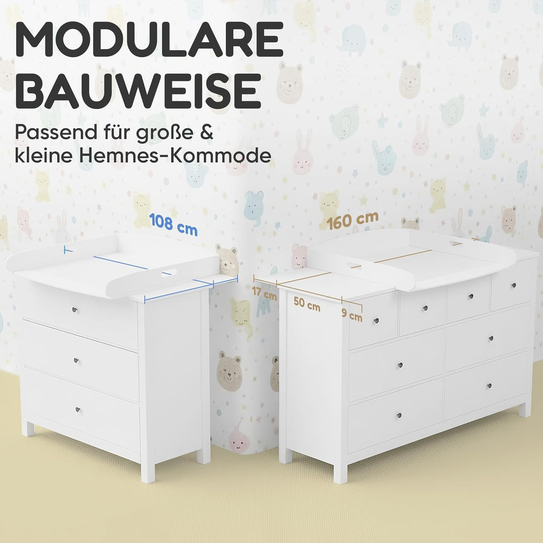 Wickelaufsatz Hemnes Kommode [108 & 160cm] ohne Lücke - Wickelaufsatz Malm Kommode - Für grosse und