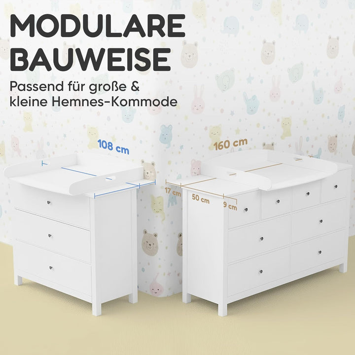Wickelaufsatz Hemnes Kommode [108 & 160cm] ohne Lücke - Wickelaufsatz Malm Kommode - Für grosse und