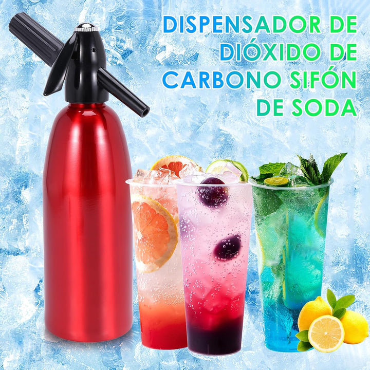 Soda Siphon 1L, Rot - Tragbarer Wassersprudler aus Aluminium, Kohlensäure-Sprudelgerät für Hausgemac