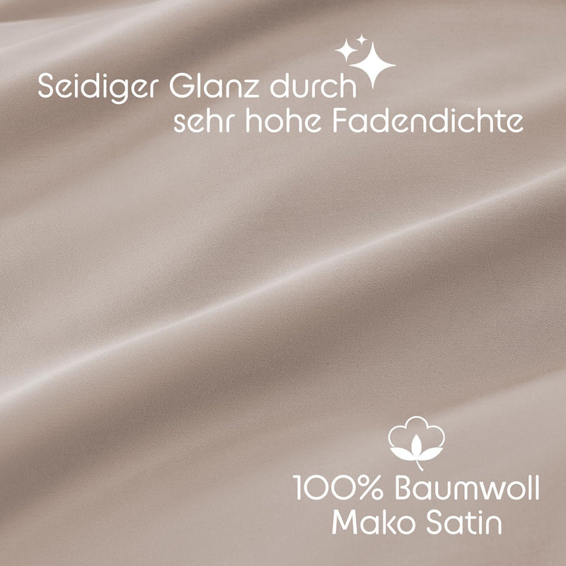 Blumtal Mako Satin Bettwäsche-Set 135x200 & 40x80 Kissenbezug Beige - Oeko Tex Zertifiziert - Satin