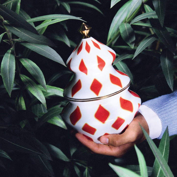 Alessi Delight NZ03 – Weihnachtsbehälter für Süssigkeiten in Porzellan, Rot, Weiss und Gold