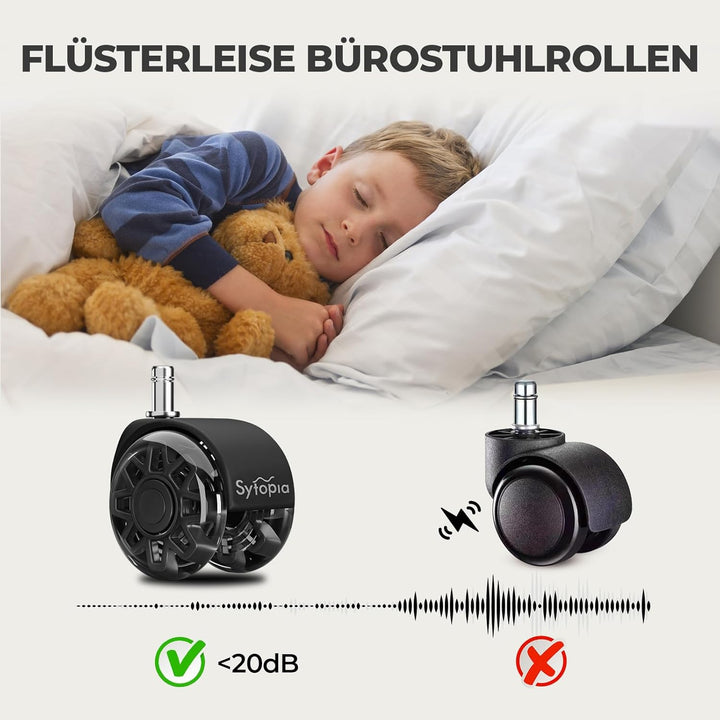 Sytopia 5er Set Bürostuhl Rollen 11x22MM, Grosse Gummirollen für Bürostühle, Perfekte Rollen für Tep