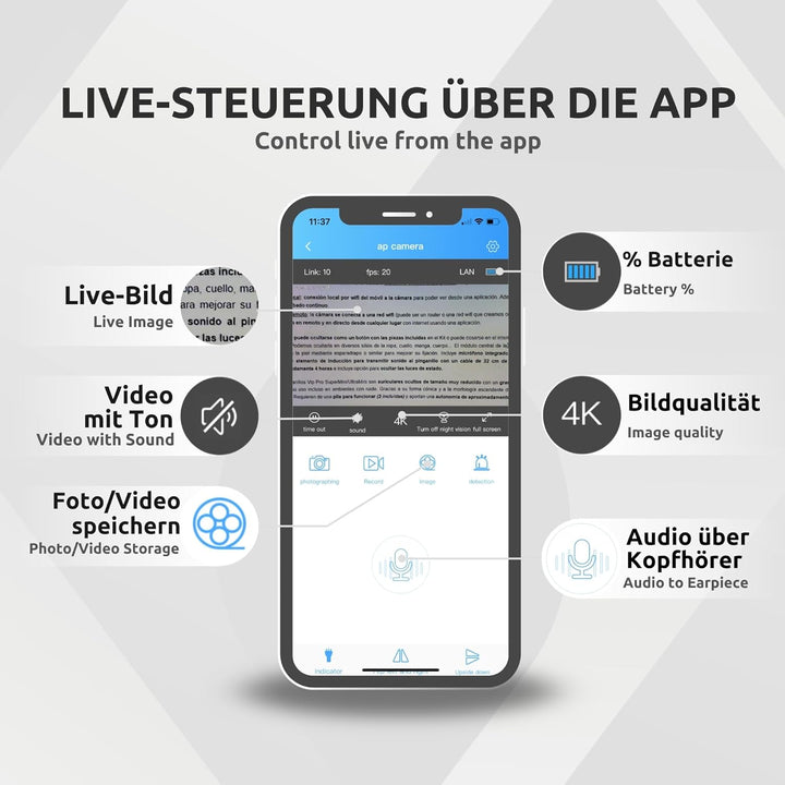 PingaOculto Mini WLAN-Sicherheitskamera 4K für Smartphone mit Live-Ansicht - Fernzugriff und Manuell