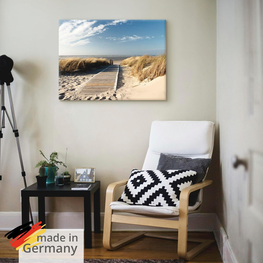 Artland Leinwandbild Wandbild Bild auf Leinwand 80x60 cm Wanddeko Strand Meer Maritim Düne Gräser No