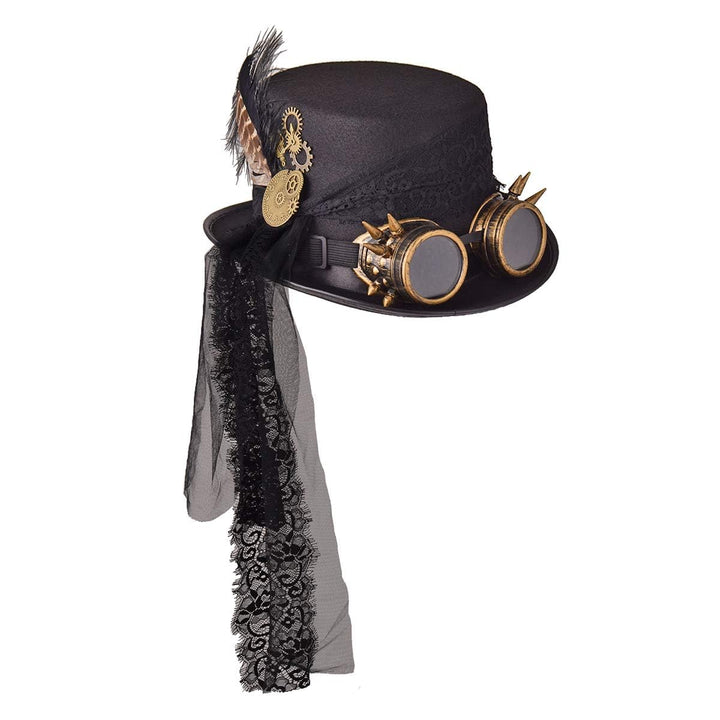 COSDREAMER Unisex Steampunk Zylinderhut Halloween Kostüm Hut mit Brille schwarz (Schwarz, medium) Sc