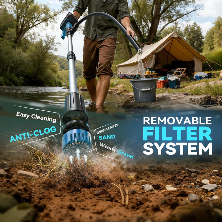 Ecarke Akku-Regenfasspumpe kompatibel mit Makita 18V – Fördermenge 3000 L/h, 8 m Förderhöhe, Auto-St