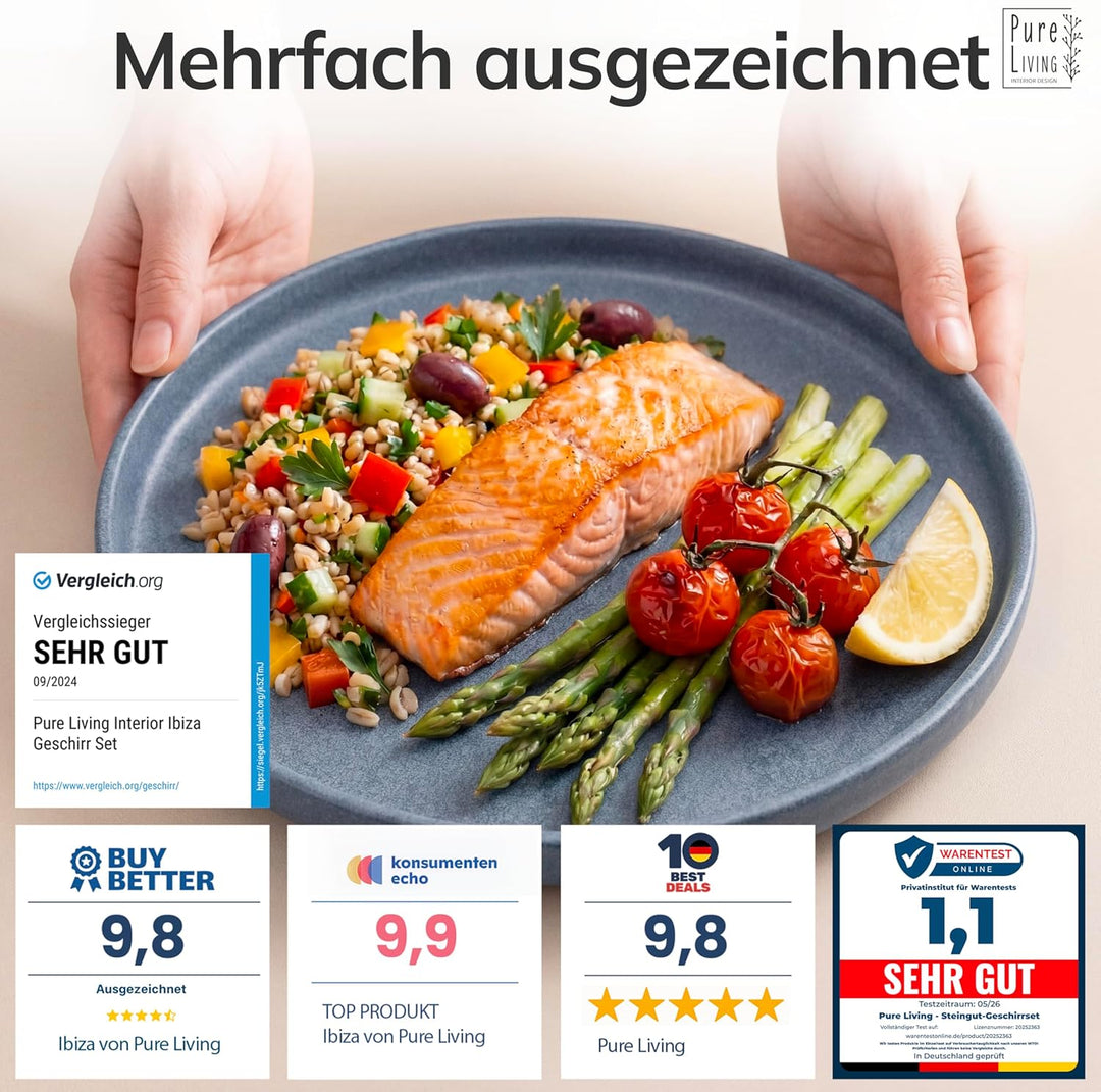 Steingut Teller gross 6 Pers. Hochwertiges Urban Style TEST SEHR GUT Speiseteller Set - Spülmaschine
