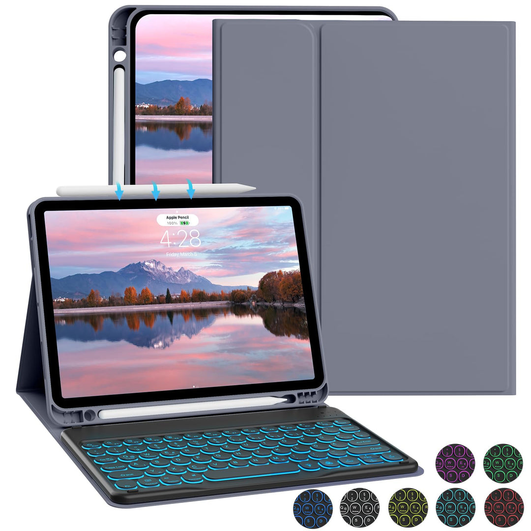 Hülle mit Tastatur Kompatibel mit iPad Air 6./ 5./ 4. Generation 11 Zoll M2/10,9 Zoll, 7 Farbige Bel