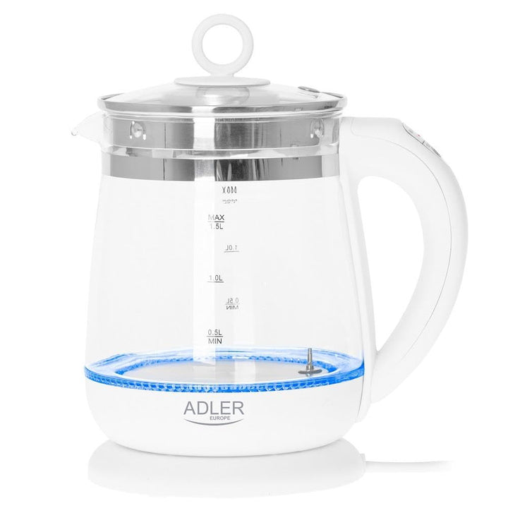 ADLER AD 1299 Elektrischer Wasserkocher aus Glas 1,5 Litern, Beleuchteter Innenraum, Teesieb, Temper