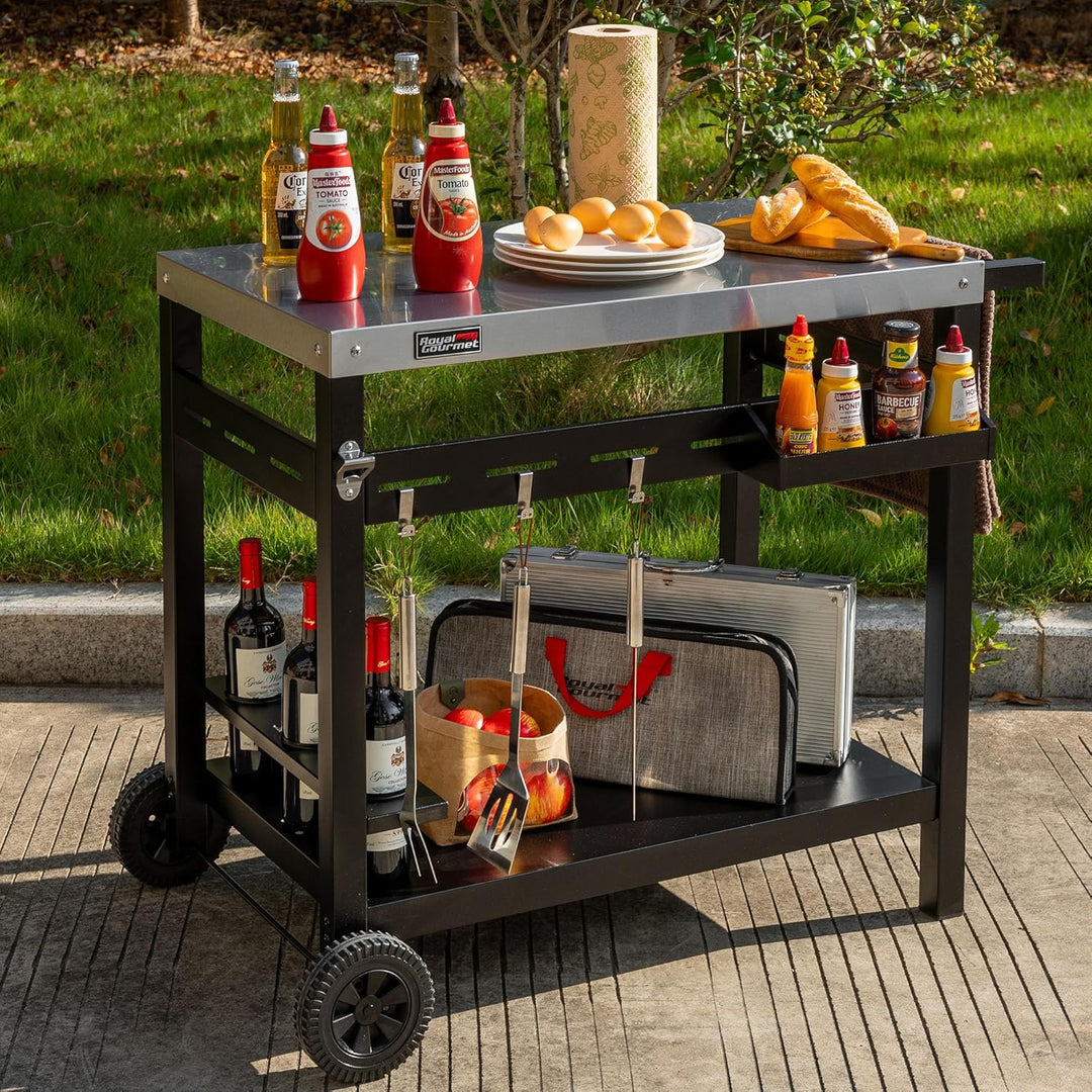 Royal Gourmet Grillwagen Rollwagen mit Edelstahl-Platte für Tischgrill und Pizzaofen, Outdoor Servie