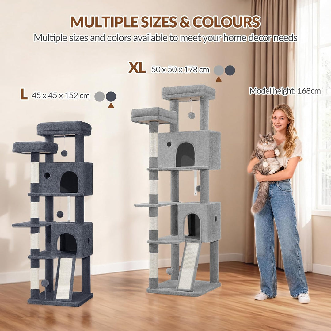 Kratzbaum 178 cm, Katzenbaum Gross, Kratzbaum Grosse Katzen Stabil mit Kratzsäulen, Kratzbrett, 2 Be