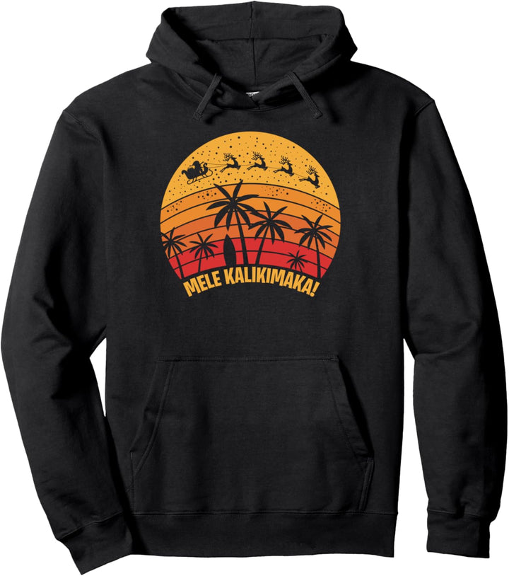 Mele Kalikimaka Vintage Christmas Santa Reindeers Hawaii Pullover Hoodie