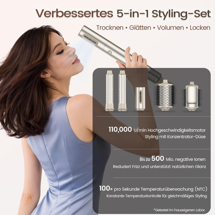 5-in-1 Warmluftstyler & Haartrockner Styling Set– 110.000 U/min Hochgeschwindigkeits-Föhn mit 32mm A
