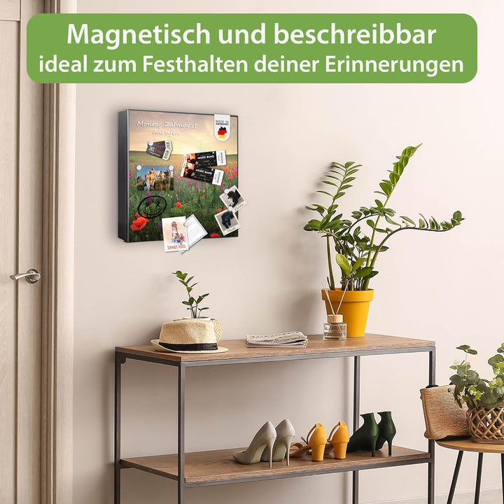 banjado® Grosser Schlüsselkasten Glas/Schlüsselbox 30cm x 30cm mit 50 Haken - Motiv Sommerfeld/Schlü