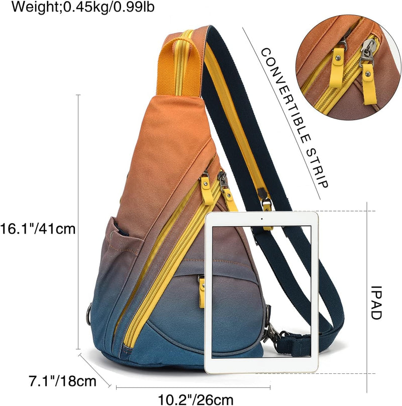 KL928 Canvas Sling Bag Rucksack Damen und Herren – Schulterrucksack Umhängetasche Crossbag Verstellb